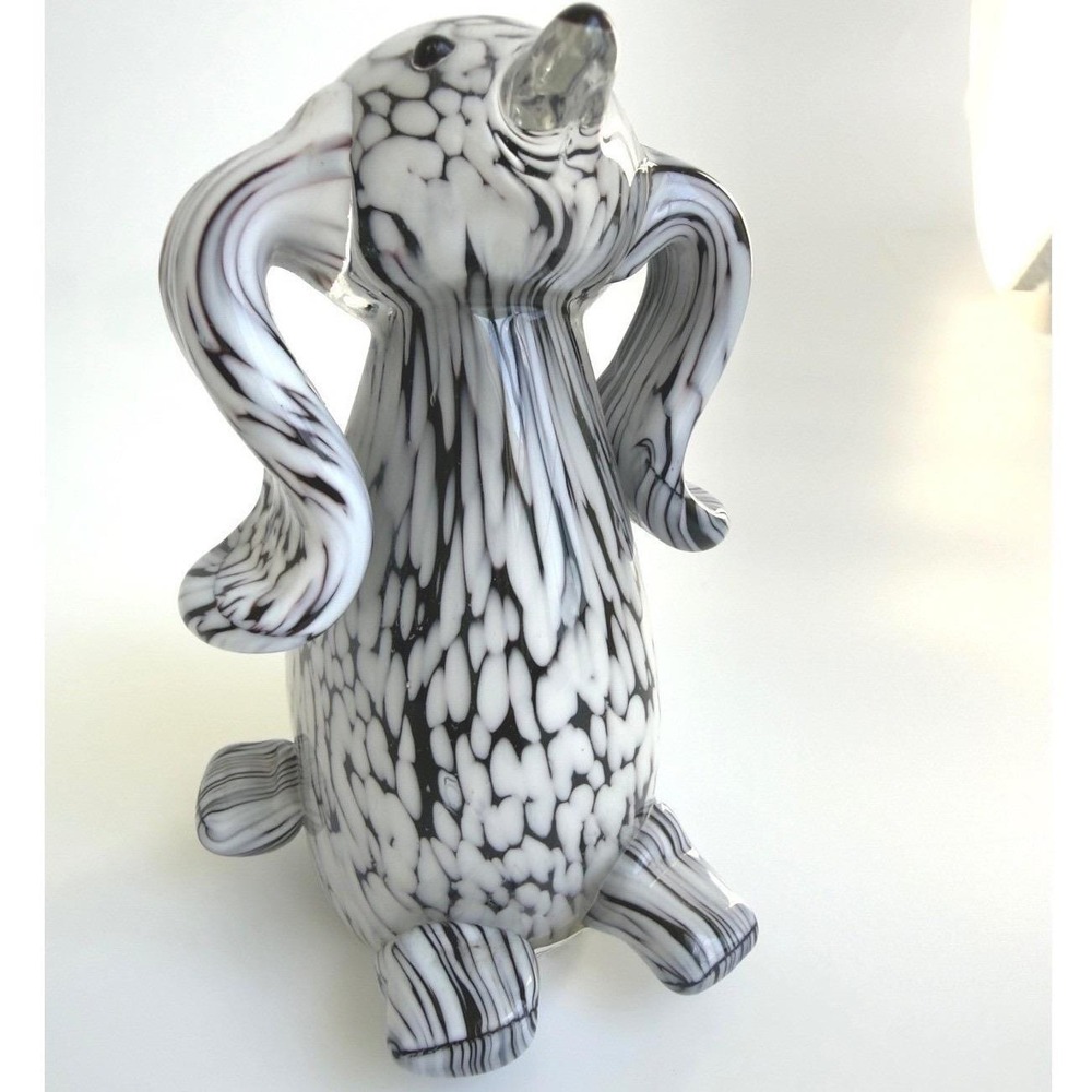 Gca Art Glass Canine Dog Figurine Black White Splatter‎ 42756 Hand Blown